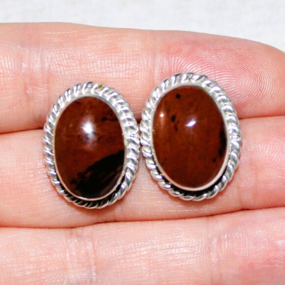 Vintage Taxco Mexico Sterling Silver Red Jasper Stud Earrings - Picture 5 of 5